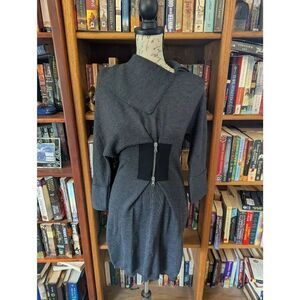 Pier Antonio Gaspari Women's Small Black Grey Virgin Wool Sweater Dress DECO